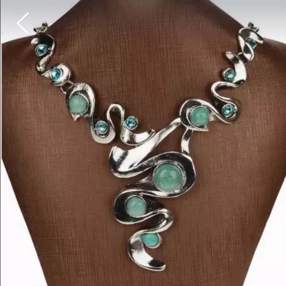 Silver-Tone Necklace with Turquoise Accents - Women's Statement Necklace